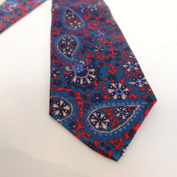 Oleg Cassini Neck Tie Mens Blue Paisley Suit Party Dress Adult Flower USA - Picture 5 of 10